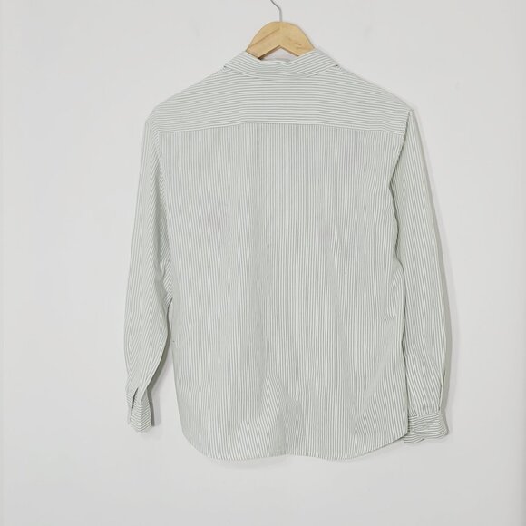 Alia White Green Striped Floral Embroidered Cotton Blend Button Down Shirt 10P - Picture 3 of 13